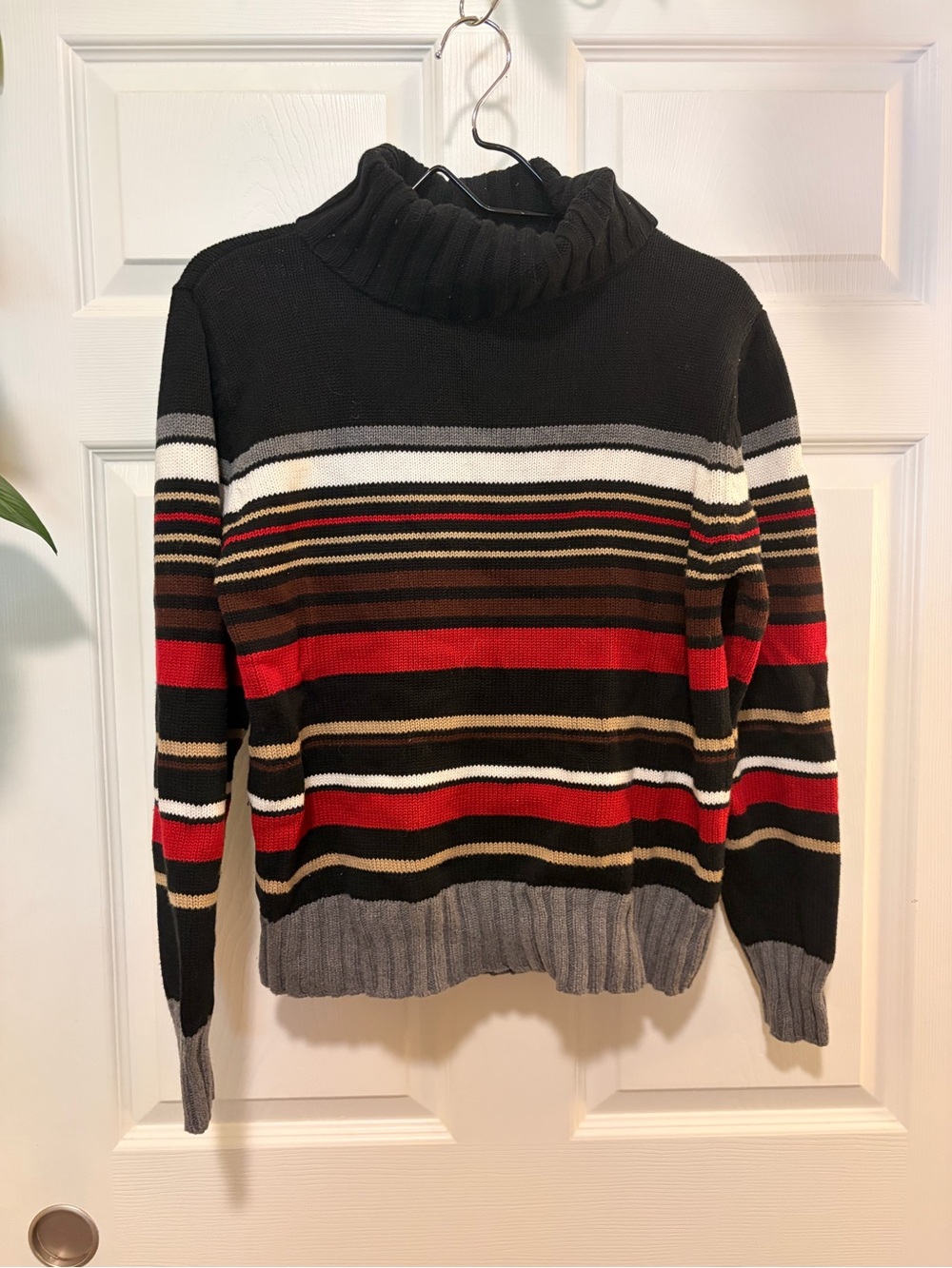 Striped Turtleneck Sweater in Black, Red, Gray - Women